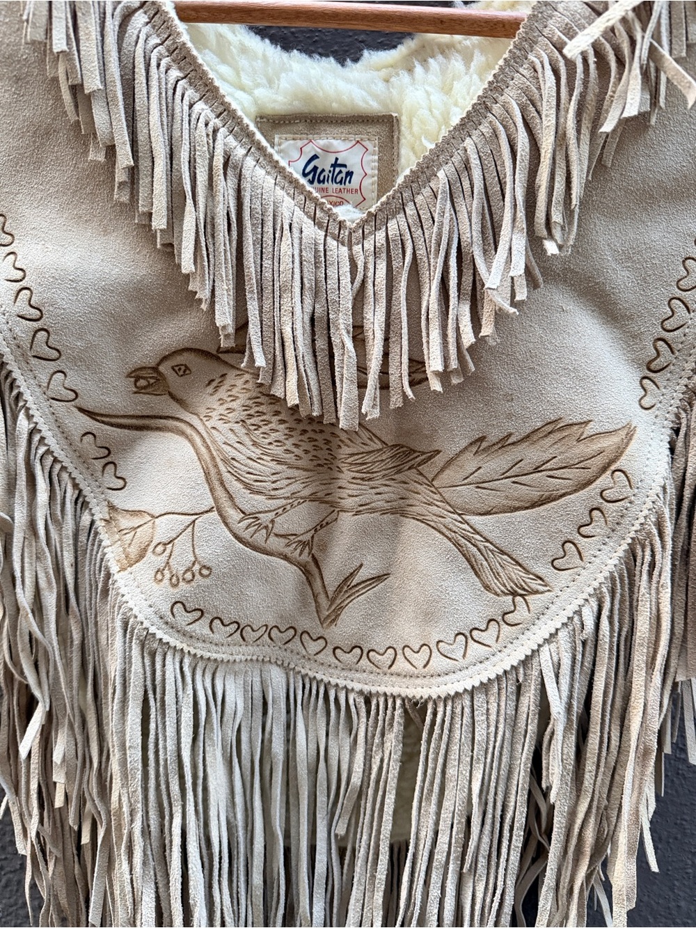 Vintage Gaitan Genuine Leather Mexico Fringe Poncho | Boho Western Suede Cape - Picture 4 of 8